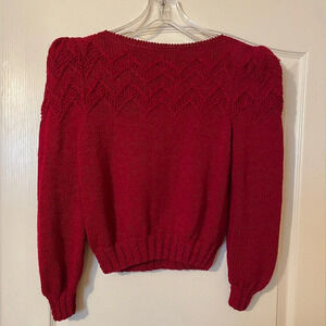 Vintage 80s Sheila Raymond Red Wool Blend Boat  Neck Sweater Size L Retro Classy